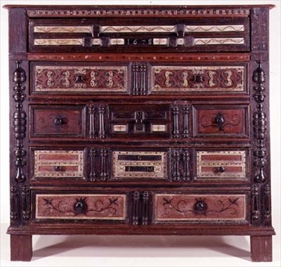 Chest of drawers, probably by Thomas Dennis, 1678 by American School